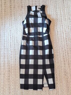 Banana Republic Black & White Check Midi Sheath Dress Women's Size 0